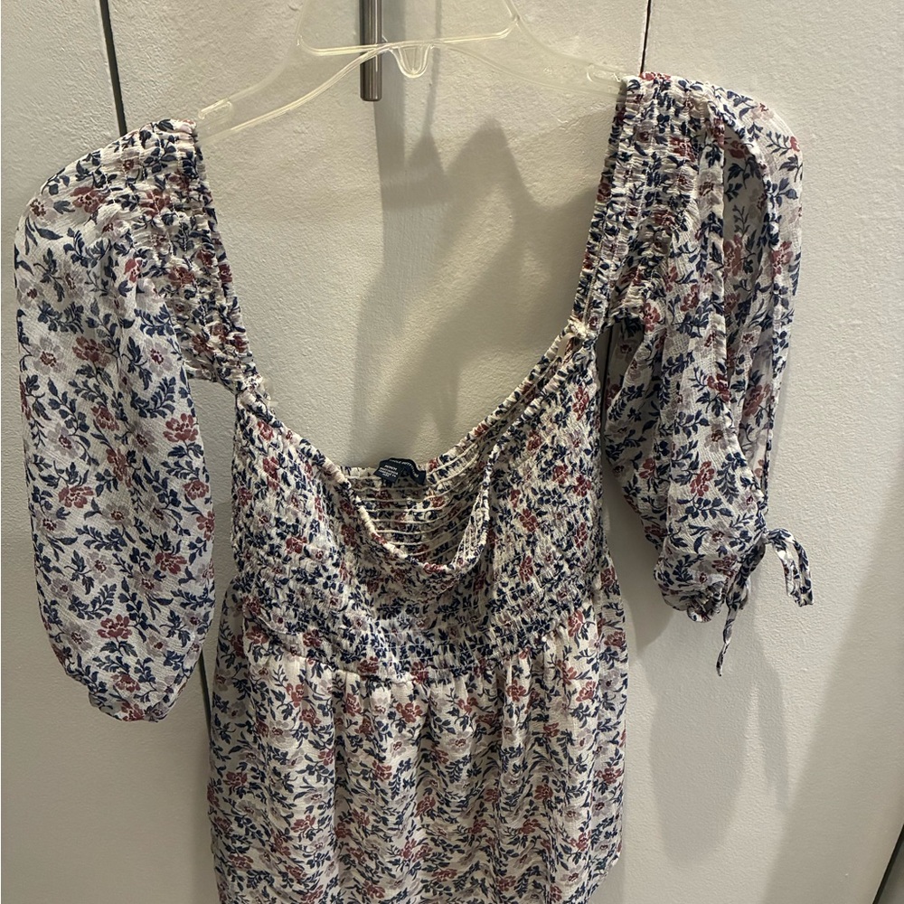 American Eagle Outfitters Floral Blouse - Blue and Red